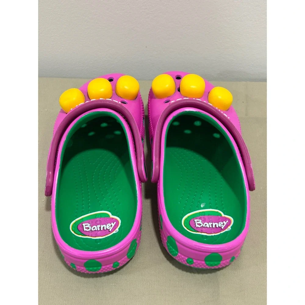Crocs Barney the Dinosaur Pink Green Clogs Kids Size C13 I Love You You Love Me
